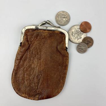 1920's-30's Leather Coin Purse with Metal Clasp - Well Worn - Working Clasp - Soft Supple Leather - Very Usable 