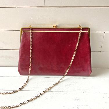 Vintage Red, Burgundy Evening Bag, Clutch // Red Leather Purse // 80's, Retro, Wedding Purse // Perfect Gift 