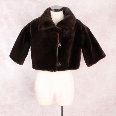 Faux Mink Fur Short Coat Vintage 1950's Dark Brown Bolero Jacket 1960's Jackie O Style Fur Coat Rockabilly Pinup 