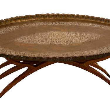 Walnut Spider Leg Coffee Table w Brass Moroccan Tray & Optional Glass Top 
