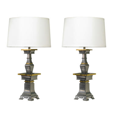 Pair Of Sculptural Table Lamps In Pewter And Brass 1960s