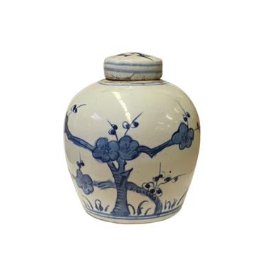 Chinese Oriental Small Blue White Flower Tree Porcelain Ginger Jar ws1868E 