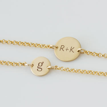 Gold Disc Bracelet / Initial Bracelet / Charm Bracelet / Baby Bracelet/ Personalized Jewelry / Wedding Gift /Bridesmaid Gift /Gift for Bride 