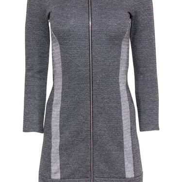 Theory - Gray & Black Long Sleeve Zip-Up Knit Dress Sz 2