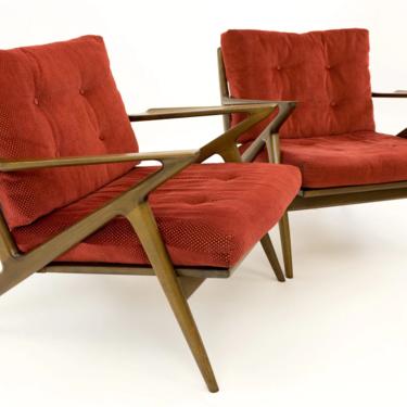 Kofod Larsen for Selig Mid Century Danish Z Lounge Chairs - Pair - Rare - mcm 
