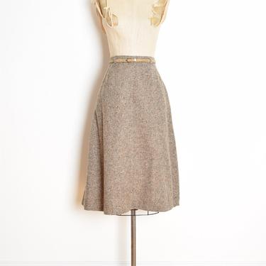 vintage 80s skirt beige tweed wool blend high waisted secretary belted XS clothing 