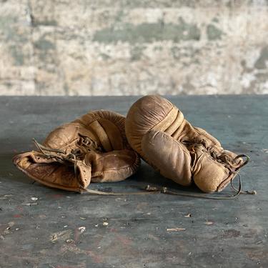 Antique Pair of Leather Boxing Gloves Americana Sports Decor 
