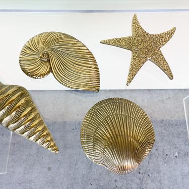 Set of Four Brass Seashell Wall Art