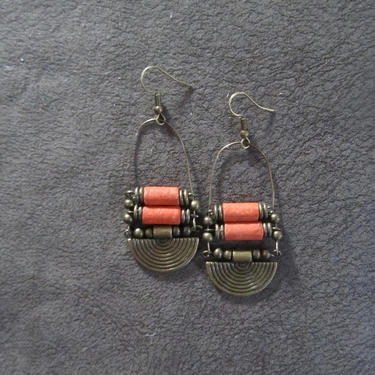 Chandelier earrings, African earrings, rustic earrings, orange clay earrings, brass tribal earrings, Afrocentric earrings ethnic earrings 