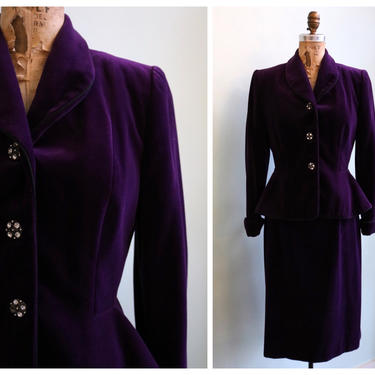 Vintage 1950's Violet Velvet Skirt Suit | Size Small 