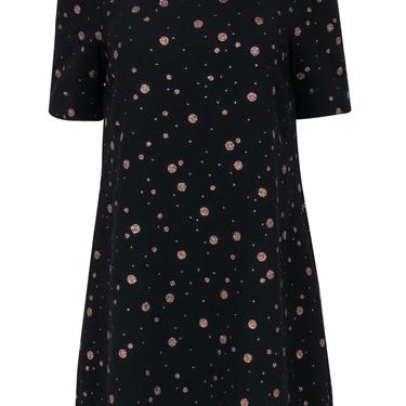 Jill Stuart - Black Puff Sleeve Shift Dress w/ Gold Glitter Polka Dots Sz 6