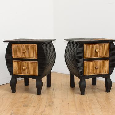Vintage Bamboo Nightstands Side Tables End Tables Pair Rattan 