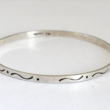80's Mexico 925 silver geometric pattern bangle, edgy partially oxidized sterling waves & dots stacking bracelet 