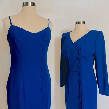 Vintage Asymmetric Blue Dress and Jacket Suit 1990s Liz Claiborne 