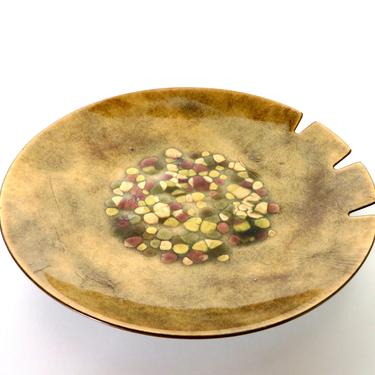 Vintage Copper Enamel Bowl, Mid Century Modern Abstract Art Enamel Ashtray, 7&amp;quot; Decorative Enamel Catch-All Dish 