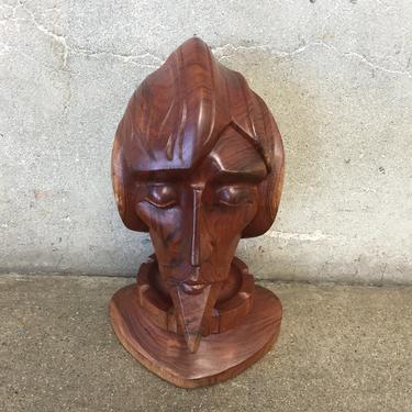 Mid Century Modern Wood Head &quot;Don Quijote&quot;