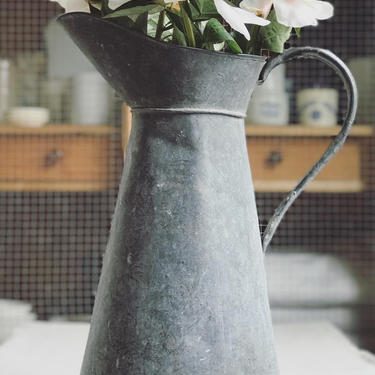Lovely old French zinc pitcher with damaged handle- ZPR 