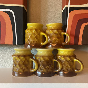 Set of 5 Mid Century Kimberly Coffee Mugs Gold and Brown Ombré 