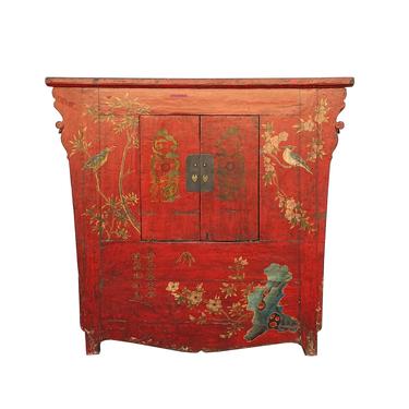 Chinese Vintage Red Golden Flower Birds Scenery Armories Storage Cabinet cs6035E 
