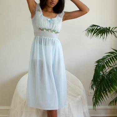 pale blue floral empire waist negligee / slip dress 