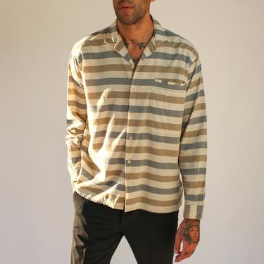 Vintage 70s 80s I. MAGNIN Jean-Paul Germain Earthtone Stripe Long Sleeve Shirt | Rockabilly, Greaser, MOD Style | 1970s 1980s Designer Shirt 