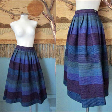 HOW TWEED Vintage 60s Prestmo Vevstue Skirt | 1960s Norwegian Purple Blue Ombre Plaid Wool Full Midi Skirt | Trondheim Norway | Size X Small 