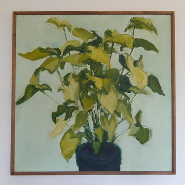 Vintage Original Green Plant Painting 