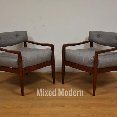 Adrian Pearsall Walnut &amp; Grey Lounge Chairs- A Pair 