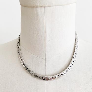 vintage silver tone chain checker necklace 