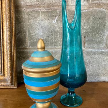 Vintage Italian Ceramic Striped Apothecary Jar