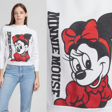 90s Minnie Mouse Front & Back Sweatshirt - Petite XS | Vintage White Graphic Disney Cartoon Pullover 
