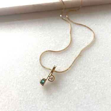 Vintage 18k Diamond and Emerald Modernist Necklace
