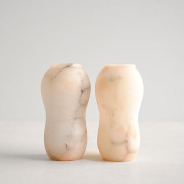 Vintage Pair of Small Marble Vases, Tiny Italian Marble Vases 