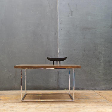 Milo Baughman Oak Chrome Cube Coffee Table Post Modern Mid-Century Minimalism NYC Loft Mad Men 