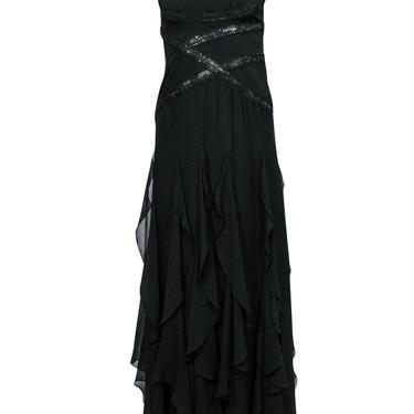 BCBG Max Azria - Black Sequin &amp; Silk Mesh Gown Sz 2
