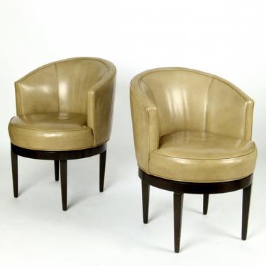 Pair of Revolving Chairs in Leather by Dunbar