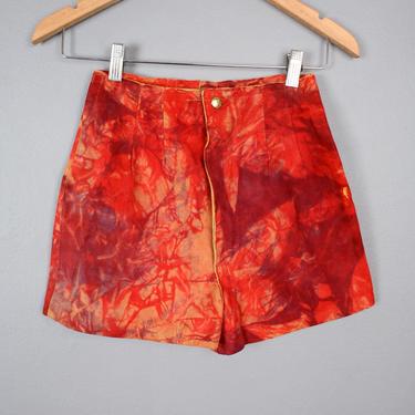60's EAST WEST style Leather Shorts, Vintage Hot Pants Suede Tie Dye 1960's 