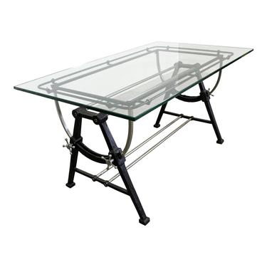Industrial Modern Desk  Cast Iron Glass Top Desk Drafting Table 