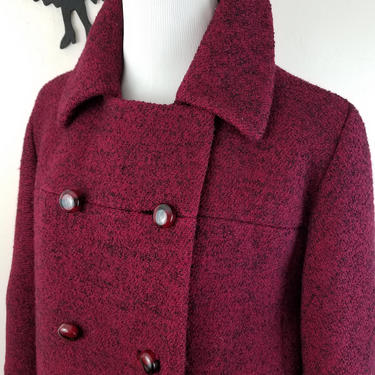 Vintage 1960's Raspberry Coat / 60s Double Breasted Winter Jacket M/L 