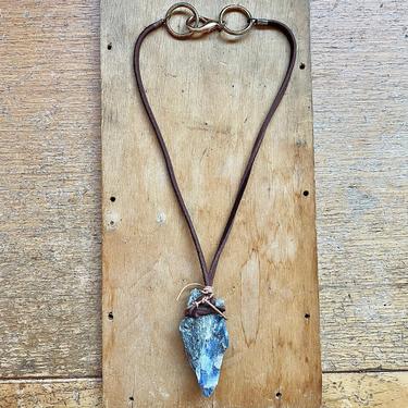 Blue Kyanite Crystal Necklace Leather Chain Natural Jewelry Thoughtful Gifts 