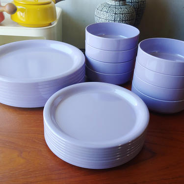 Mid Century Modern Lavender Ingrid Ltd Chicago Melamine Dinnerware - Set of 24 