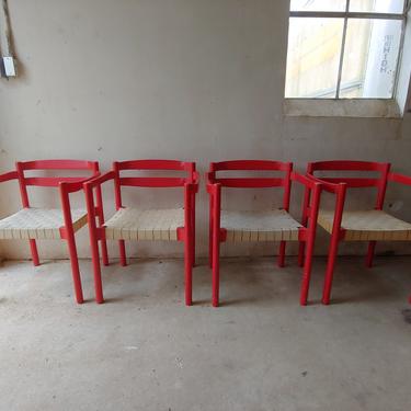 Danish Modern Red Dining Chairs Designed by Niels Jorgen Haugesen 