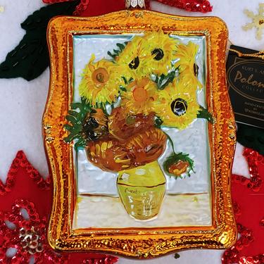 Vintage Kurt Adler Polonaise Glass Sunflowers after Vincent Van Gogh Ornaments Made in Poland by Komozia 