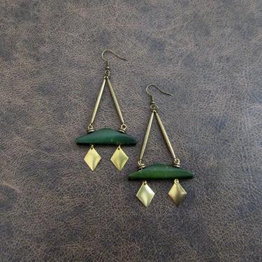 Afrocentric green earrings, ethnic earrings, African brass earrings, bold earrings, statement earrings, large earrings, wooden earrings 