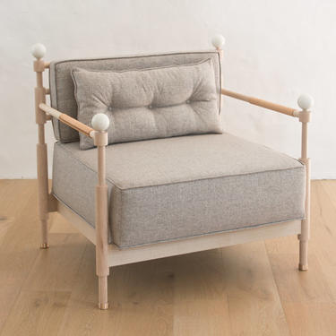 Ursa Chair - Bleached maple and linen lounge chair with bronze feet 