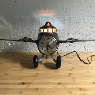 1930s Sessions Airplane Clock, Wood Bodied 1st Version, Nicely Working, Mastercrafters 