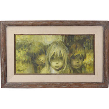 Vintage 1960’s Impressionist Oil Painting “Three Faces” Group Children signed 