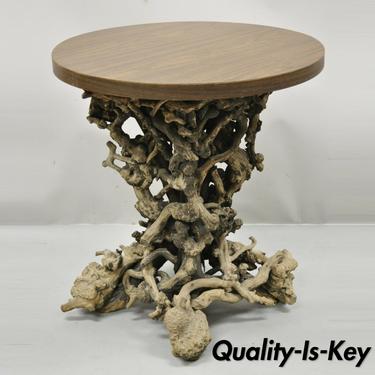 Vintage Driftwood Root Base Drift Wood Pedestal Naturalistic Accent Side Table