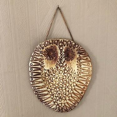 Fabulous Hand Made Vintage Stoneware Abstract Owl Wall Hanging Signed and Dated 1970 Hippie Boho Decor 