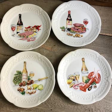 4 Berry Haute Plates, L Lourioux, France, Wine, Cheese, Charcuterie, Limoges 